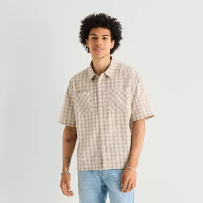 Arizona Mens Short Sleeve Regular Fit Button-Down Shirt