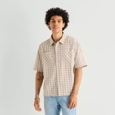 Arizona Mens Short Sleeve Regular Fit Button-Down Shirt