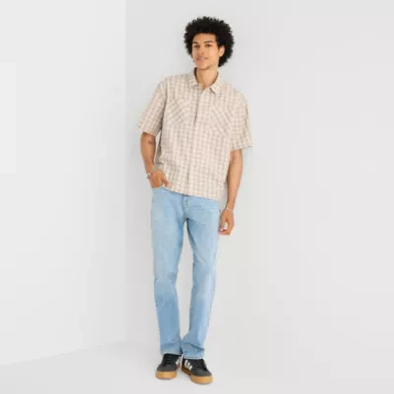 Arizona Mens Short Sleeve Regular Fit Button-Down Shirt