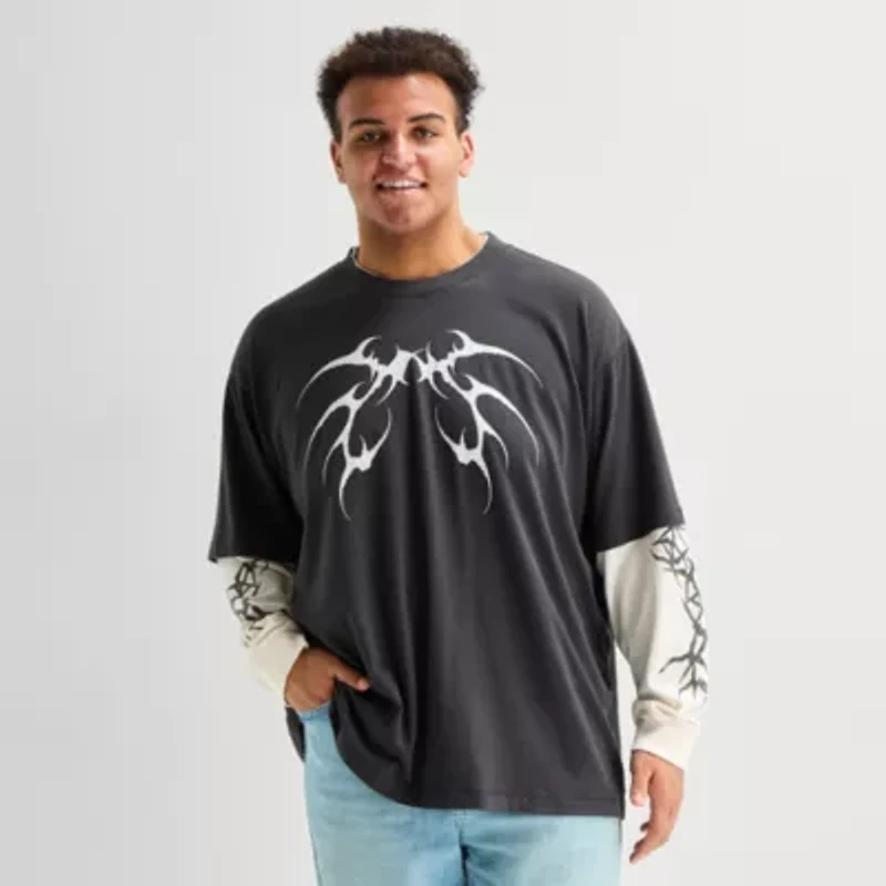 Arizona Mens Crew Neck Long Sleeve Big and Tall Twofer Graphic Shirt