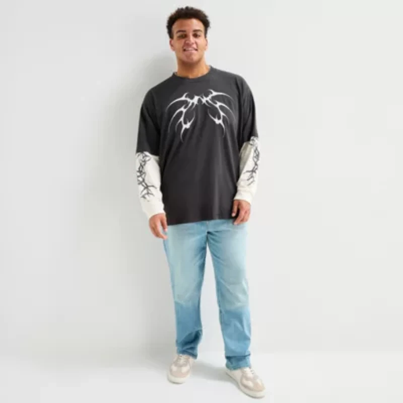 Arizona Mens Crew Neck Long Sleeve Big and Tall Twofer Graphic Shirt