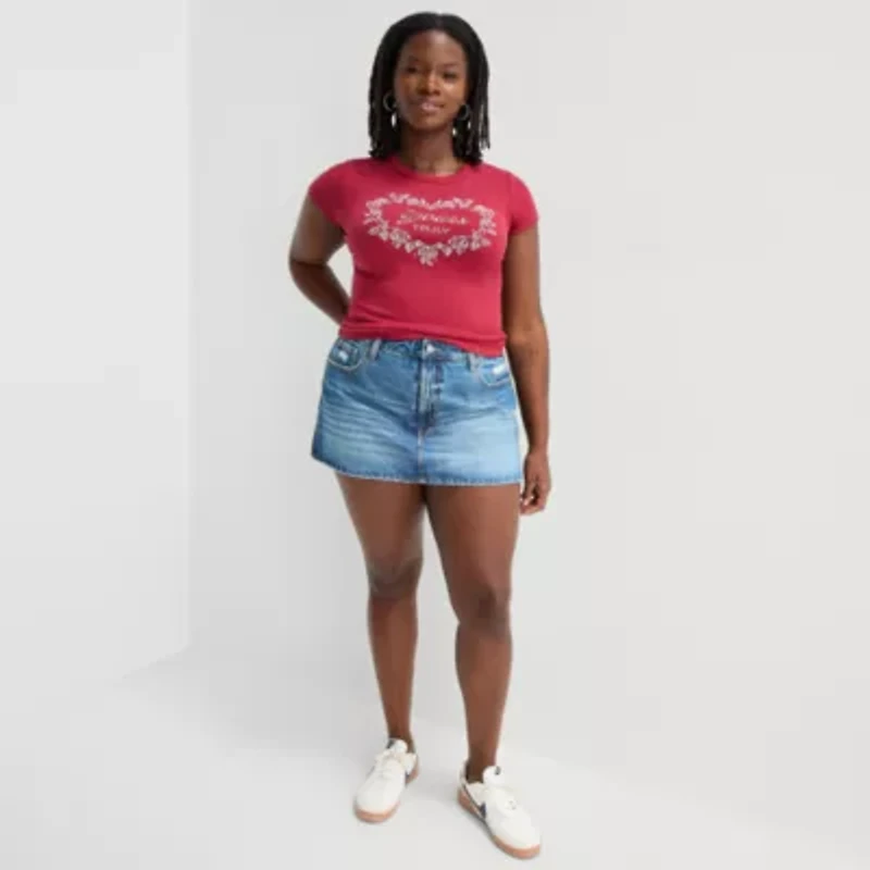 Arizona Womens Juniors Plus Denim Skirt