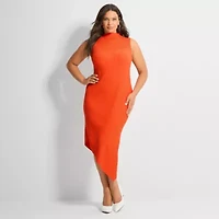 Ashley Graham Womens Plus Sleeveless High-Low Sweater Dress