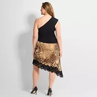 Ashley Graham Plus Womens Asymmetrical Neck Sleeveless Pullover Sweater
