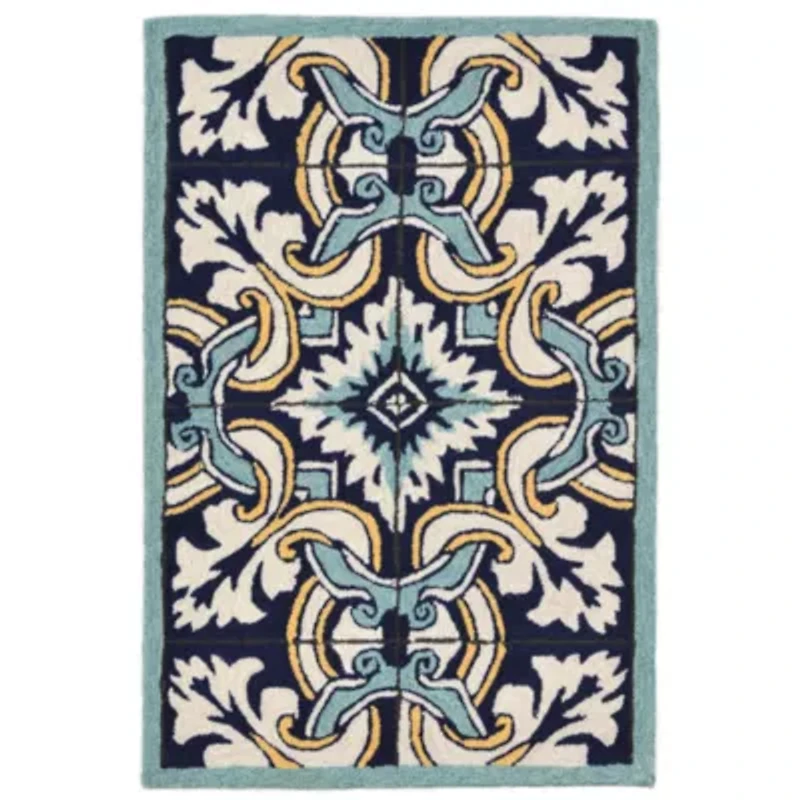 Liora Manne Ravella Floral Tile Floral Hand Tufted Indoor Outdoor Rectangular Accent Rug
