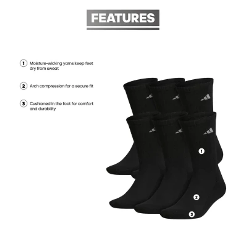 adidas Cushioned Mens 6 Pair Big and Tall Crew Socks