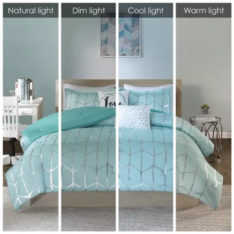 Intelligent Design Khloe Metallic Printed Comforter Set with decorative pillows