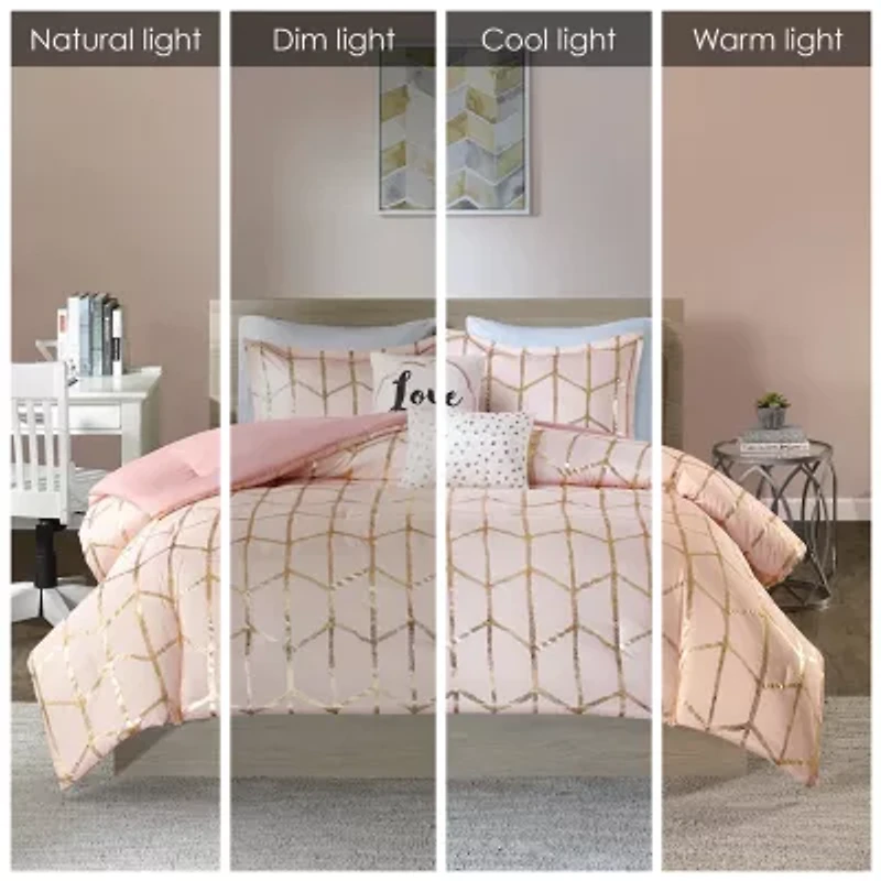 Intelligent Design Khloe Metallic Printed Duvet Cover Set with decorative pillows