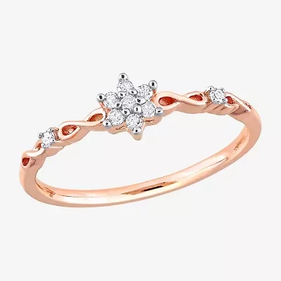 Womens 1/10 CT. T.W. Natural White Diamond 18K Rose Gold Over Silver Flower Delicate Stackable Ring
