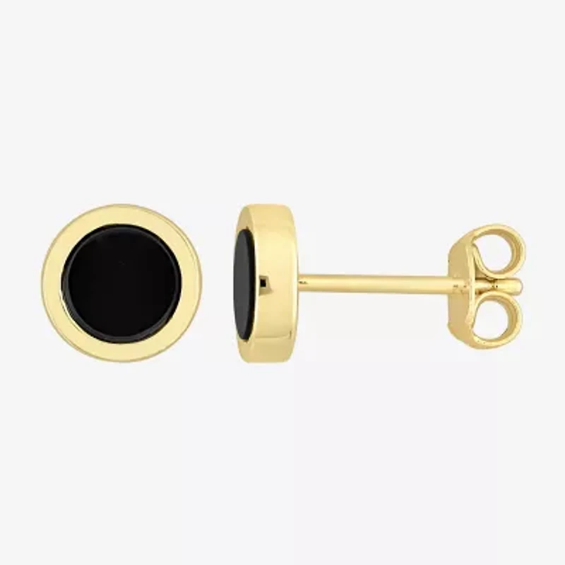 Genuine Black Onyx 18K Gold Over Silver 7.3mm Stud Earrings