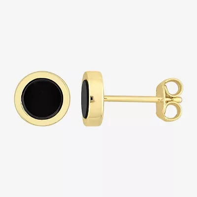 Genuine Black Onyx 18K Gold Over Silver 7.3mm Stud Earrings