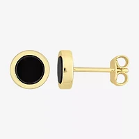 Genuine Black Onyx 18K Gold Over Silver 7.3mm Stud Earrings