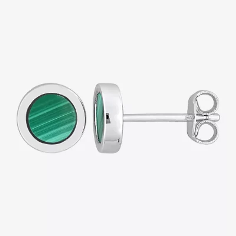Genuine Green Malachite Sterling Silver 7.3mm Stud Earrings