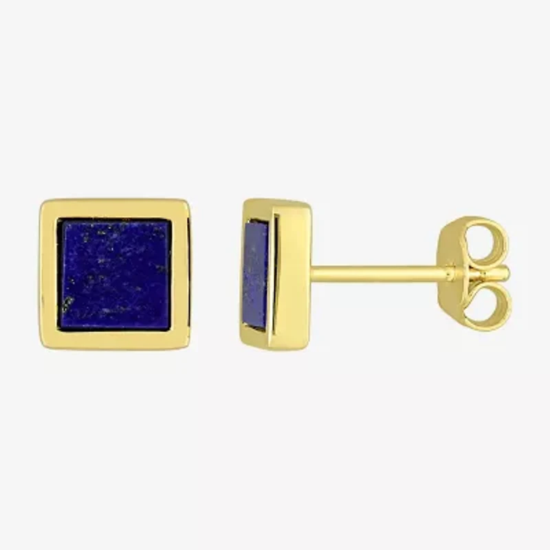 Genuine Blue Lapis 18K Gold Over Silver 7.5mm Stud Earrings