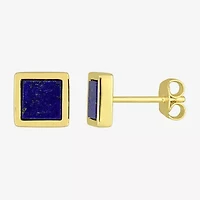 Genuine Blue Lapis 18K Gold Over Silver 7.5mm Stud Earrings