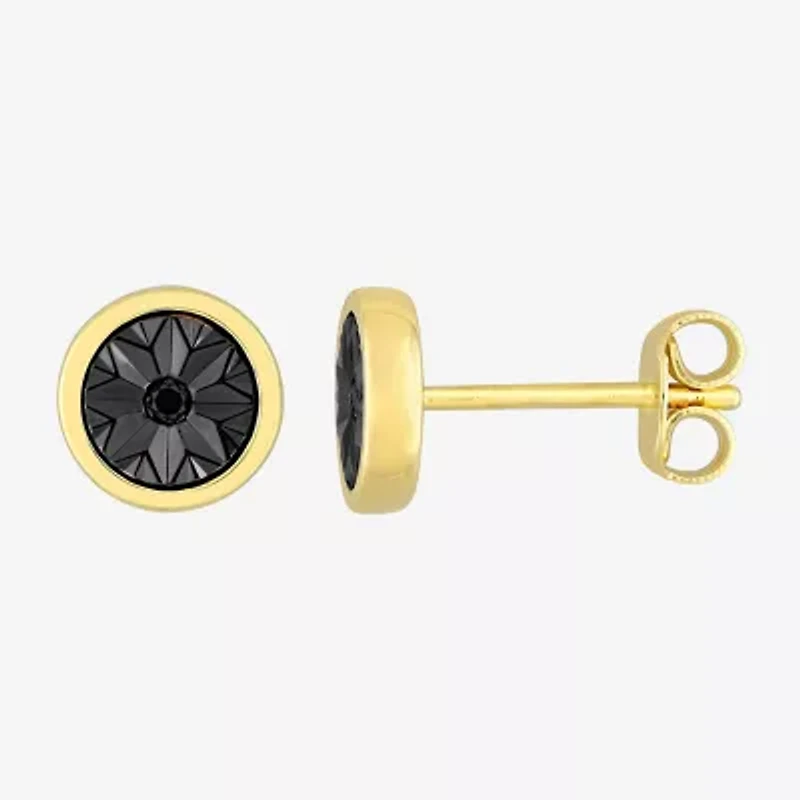 Diamond Accent Natural Black Diamond 18K Gold Over Silver 7.3mm Stud Earrings