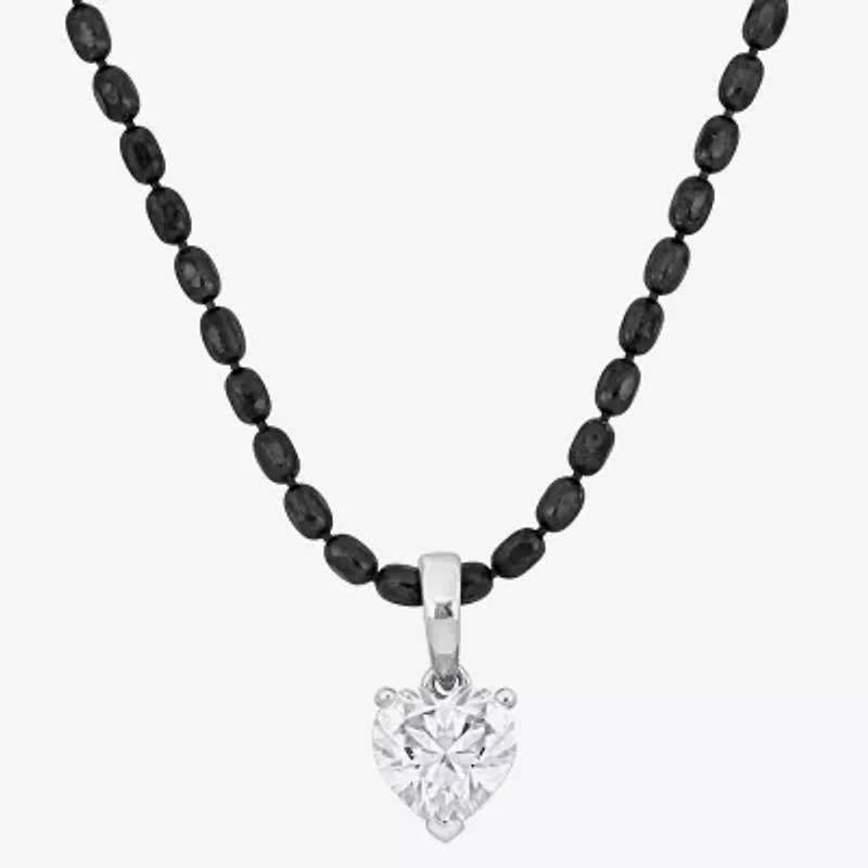 Mens 1 CT. T.W. Lab Created White Moissanite Sterling Silver Heart 18 Inch Pendant Necklace