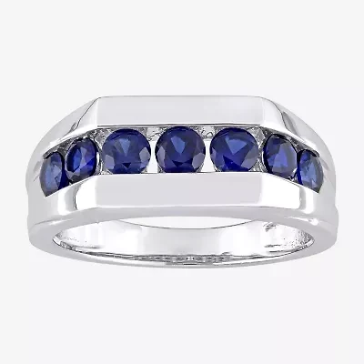 Mens Lab Created Blue Sapphire Sterling Silver Fashion Ring
