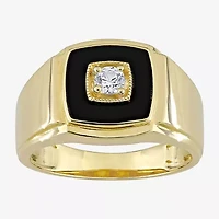 Mens Genuine Black Onyx 18K Gold Over Silver Fashion Ring