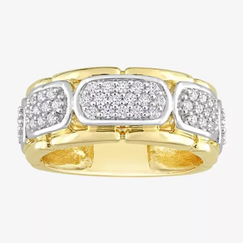 Mens White Moissanite 18K Two Tone Gold Over Silver Fashion Ring