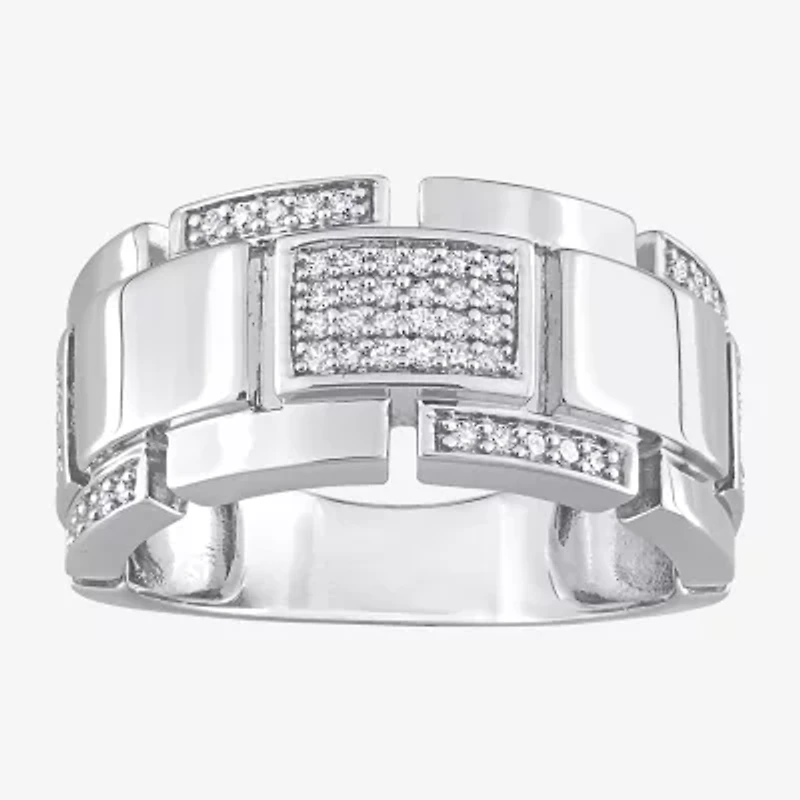 Mens 1/ CT. T.W. Natural White Diamond Sterling Silver Fashion Ring