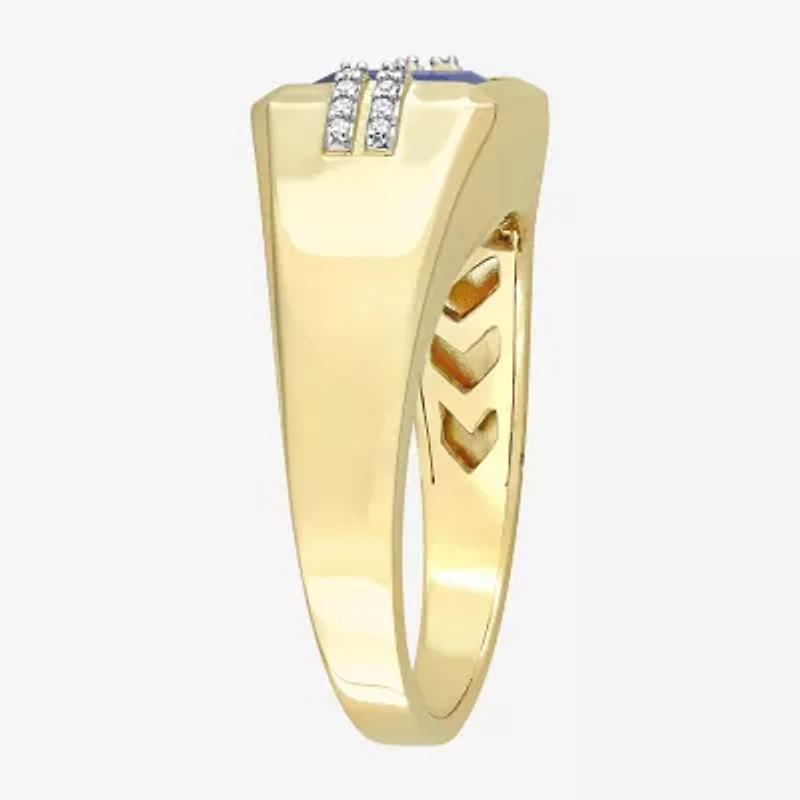Mens Diamond Accent Lab Created Blue Sapphire 10K Gold Fashion Ring