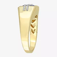 Mens Diamond Accent Lab Created Blue Sapphire 10K Gold Fashion Ring