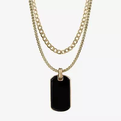 Mens Simulated Black Onyx Stainless Steel Dog Tag 2-pc. Jewelry Set