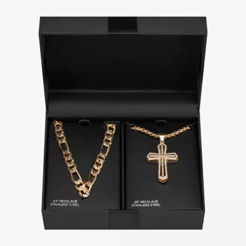Mens Cubic Zirconia Stainless Steel Cross 2-pc. Jewelry Set