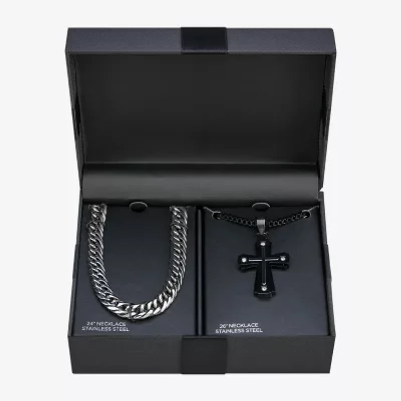 Mens Stainless Steel Cross 2-pc. Jewelry Set