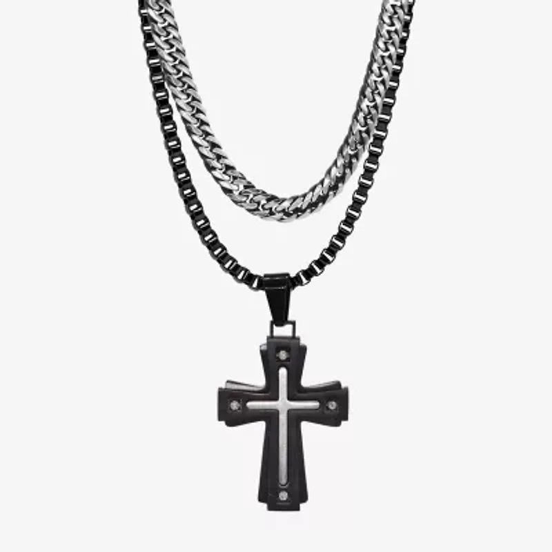 Mens Stainless Steel Cross 2-pc. Jewelry Set
