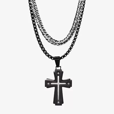 Mens Stainless Steel Cross 2-pc. Jewelry Set