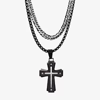 Mens Stainless Steel Cross 2-pc. Jewelry Set