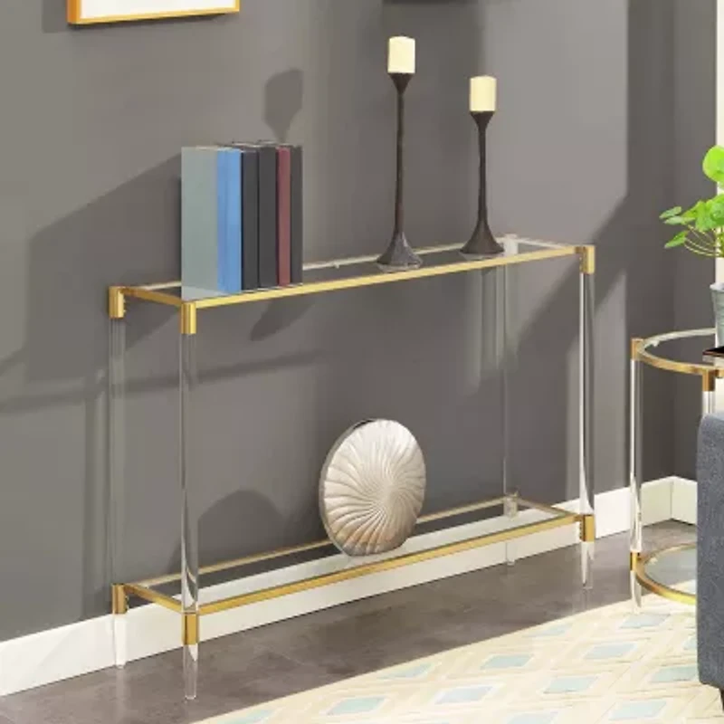 Royal Crest Glass Top Metal Console Table