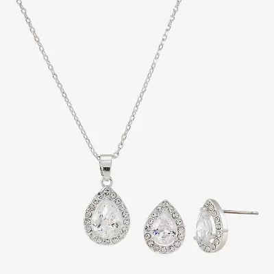 Sparkle Allure Halo Womens Cubic Zirconia Pure Silver Over Brass Pear 2-pc. Jewelry Set