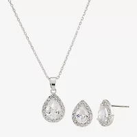 Sparkle Allure Halo Womens Cubic Zirconia Pure Silver Over Brass Pear 2-pc. Jewelry Set