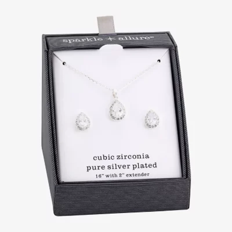 Sparkle Allure Halo Womens Cubic Zirconia Pure Silver Over Brass Pear 2-pc. Jewelry Set