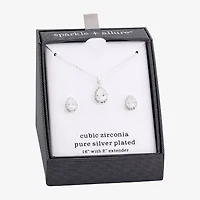 Sparkle Allure Halo Womens Cubic Zirconia Pure Silver Over Brass Pear 2-pc. Jewelry Set