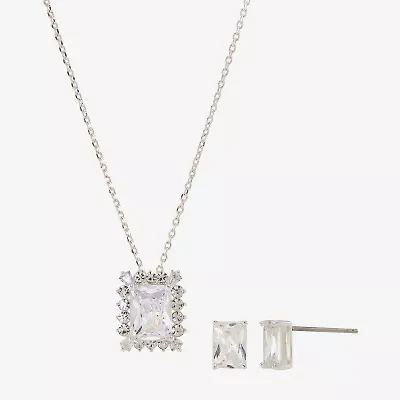 Sparkle Allure Halo Womens Cubic Zirconia Pure Silver Over Brass Square 2-pc. Jewelry Set