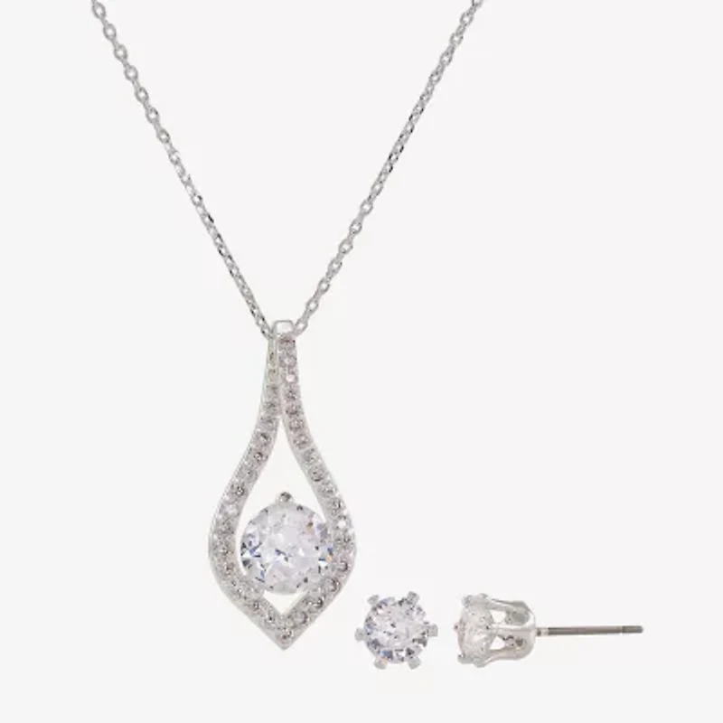 Sparkle Allure Womens Cubic Zirconia Pure Silver Over Brass Round 2-pc. Jewelry Set