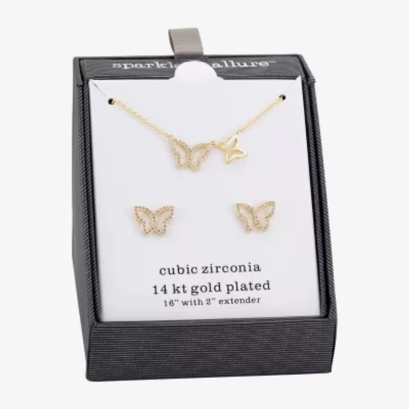 Sparkle Allure Pave Womens Cubic Zirconia 14K Gold Over Brass Butterfly 2-pc. Jewelry Set