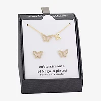 Sparkle Allure Pave Womens Cubic Zirconia 14K Gold Over Brass Butterfly 2-pc. Jewelry Set