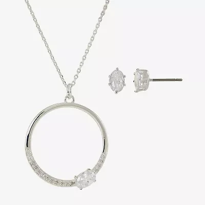 Sparkle Allure Womens Cubic Zirconia Pure Silver Over Brass Oval 2-pc. Jewelry Set