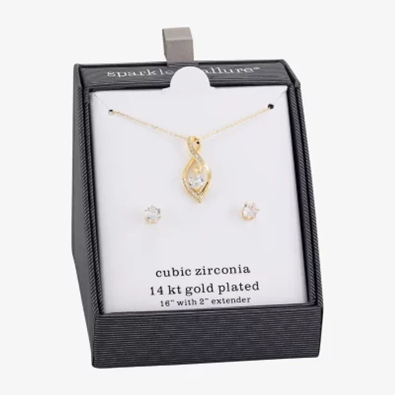 Sparkle Allure Womens Cubic Zirconia 14K Gold Over Brass Round 2-pc. Jewelry Set