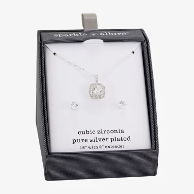 Sparkle Allure Womens Cubic Zirconia Pure Silver Over Brass 2-pc. Jewelry Set