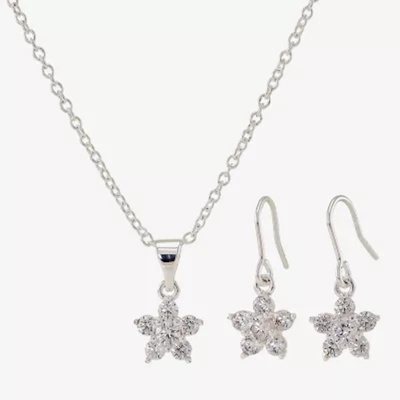 Sparkle Allure Womens Cubic Zirconia Pure Silver Over Brass Flower 2-pc. Jewelry Set