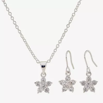 Sparkle Allure Womens Cubic Zirconia Pure Silver Over Brass Flower 2-pc. Jewelry Set