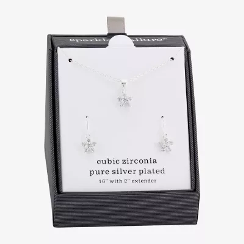 Sparkle Allure Womens Cubic Zirconia Pure Silver Over Brass Flower 2-pc. Jewelry Set