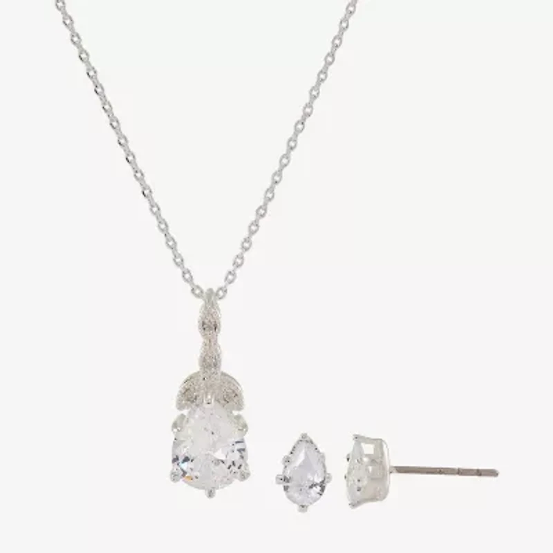 Sparkle Allure Womens Cubic Zirconia Pure Silver Over Brass Flower Pear 2-pc. Jewelry Set