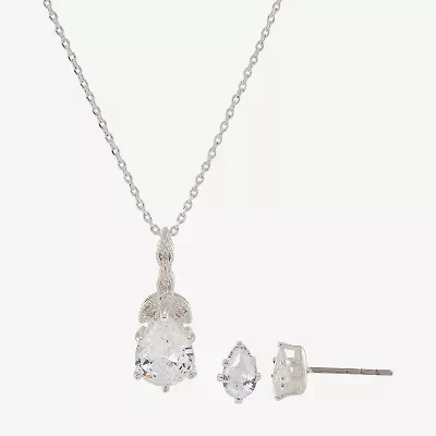 Sparkle Allure Womens Cubic Zirconia Pure Silver Over Brass Flower Pear 2-pc. Jewelry Set
